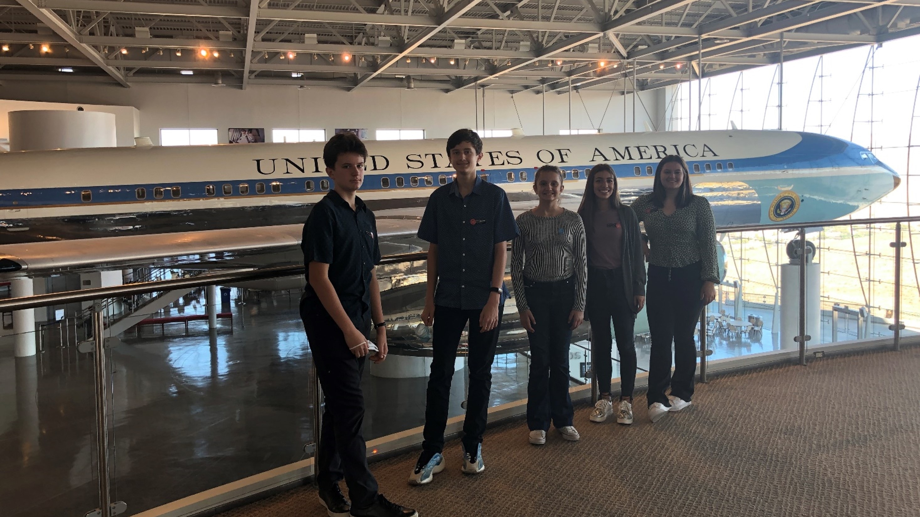 YAF Houston students in front of Air Force One at the Reagan Presidential Library